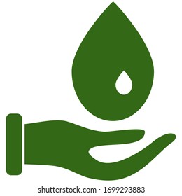Icono de ecología vectorial. Icono ecológico verde con un estilo plano. icono de mano y agua.