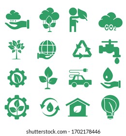 Vector ecology icon. Green ecological icon with a flat style. icon ecology set. Vector editable