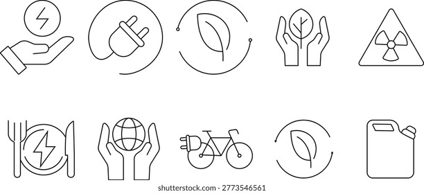 vector Ecology icon set. Drone view of green coniferous forest in autumn