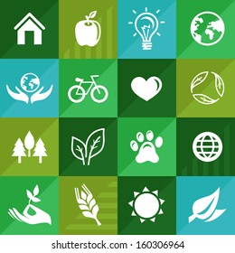 Vector ecology icons and signs in flat retro style - go green