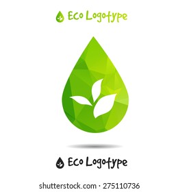 Vector ecology logo or icon in eps, nature logotype, drop icon