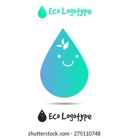 Vector ecology logo or icon in eps, nature logotype, water symbol with smile