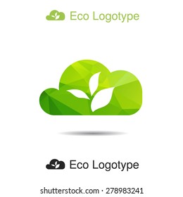 Vector ecology logo or icon in eps, nature logotype, air symbol from cloud and leaves