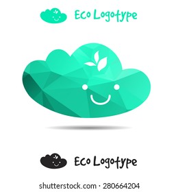 Vector ecology logo or icon in eps, nature logotype, air symbol with smile, good cloud