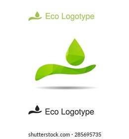 Vector ecology logotype from hand with drop