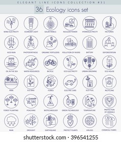 Vector Ecology outline icon set. Elegant thin line style design.