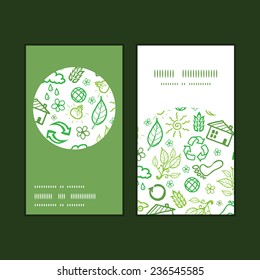 Vector ecology symbols vertical round frame pattern business cards set