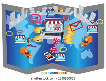 Vector E-commerce Business Internet Online Concept Web Marketing- flat design style colorful Illustration Design isolated on background eps10