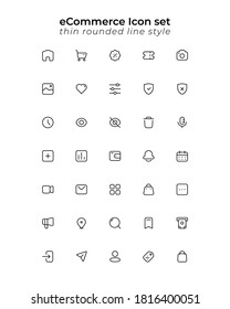 vector of e-commerce / commerce icon set with thin rounded style. good for apps / website project, perfect for finance/business apps.