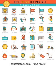 Vector e-commerce flat line icons set. Modern elegant style design internet commerce icons for web and apps.