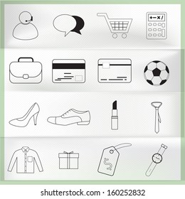 vector e-commerce icons on paper folding