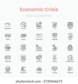 Icono de la crisis económica del Vector con símbolos de recesión inflacionaria y caída financiera