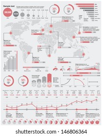 Vector economical and  industrial infographic elements. World map, charts, related icon set