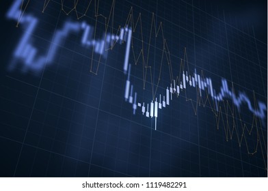 Vector economy shiny blurred graphs on blue background in perspective. EPS10.