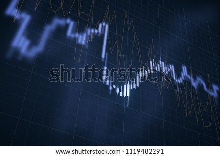Vector economy shiny blurred graphs on blue background in perspective. EPS10.