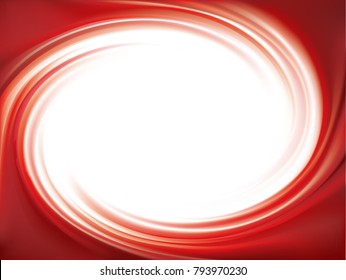 Vector eddy vinous backdrop. Coil fluid surface deep claret color with space for text in white center. Appetizing juice bright fruits: strawberry, tomato, cranberry, raspberry, pomegranate, redcurrant