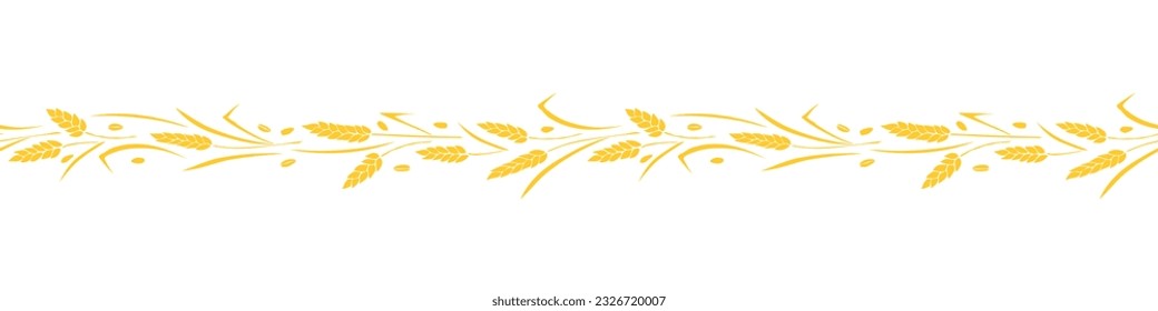 Borde vectorial, cinta, borde de las espigas de trigo dorado de las orejas en estilo plano. Ornamento otoñal, patrón ininterrumpido, elemento decorativo sobre el tema de los productos de panadería, harina, cosecha, Día de Acción de Gracias