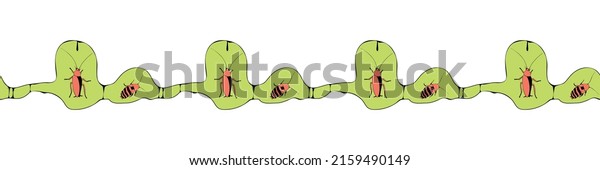 Vector edging, ribbon, border of oriental and\
madagascar cockroaches, beetles. Nasty unpleasant insects harmful\
to humans. Seamless pattern, ornament, decorative element for\
insects design, Pest\
contr