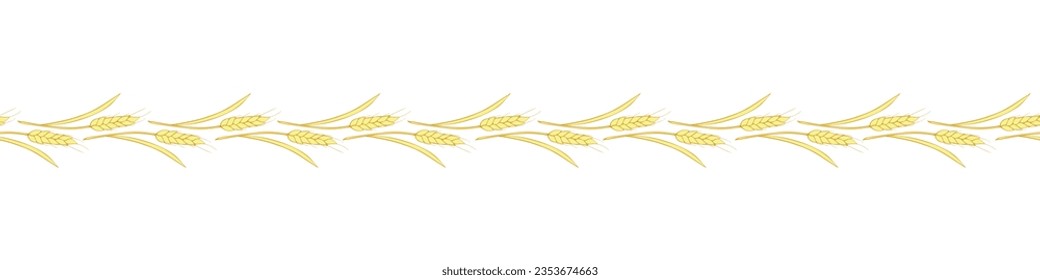 Vector edging, ribbon, border from outline golden wheat spikelets ears. Autumn ornament, seamless pattern, decorative element on theme of bakery products, flour, harvest, Thanksgiving