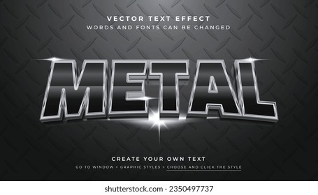 Vector Editable 3D Black Silver text effect. Shiny metallic chrome typography graphic style on metal texture background