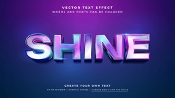 Vector Editable 3D Colorful Shiny Text Effect. Blue Purple Holographic Glass Graphic Style On Abstract Background