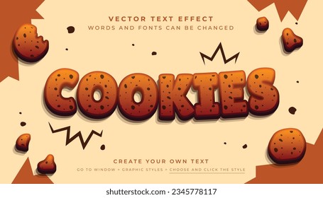 Vector Editable 3D Cookies text effect. Brown chocolate cookies typography graphic style on abstract background