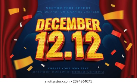 Vector Editable 3D December 12.12 text effect. End year sale promotion graphic style on abstract confetti background	
