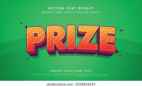 Vector Editable 3D fun text effect. Prize promotion graphic style on green background