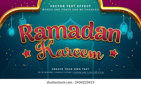 Vector Editable 3D gold red text effect. Ramadan Kareem sale graphic style on Islamic background