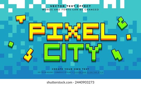 Vector Editable 3D pixel text effect. Yellow green pixelated graphic style on abstract pixelated background