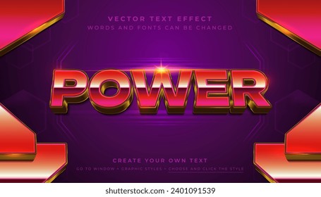 Vector Editable 3D red chrome text effect. Shiny metal technology retro graphic style on futuristic purple background