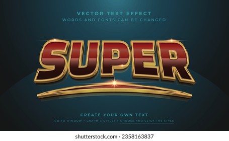 Vector Editable 3D Red Gold text effect. Shiny metallic deluxe super graphic style on blue background