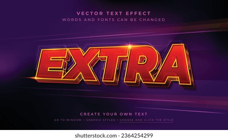 Vector Editable 3D red gold text effect. Extra speed race graphic style on abstract background