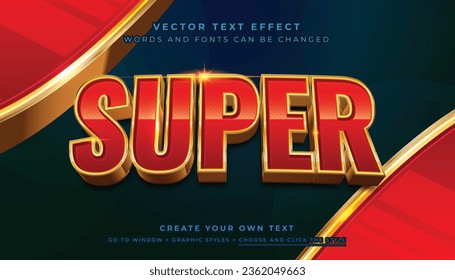 Vector Editable 3D shiny red silver text effect. Super technology graphic style on gold abstract background