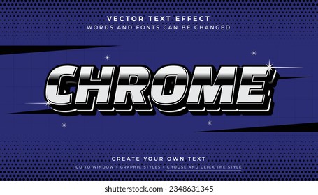 Vector Editable 3D silver chrome text effect. Black white metallic typography graphic style on abstract background