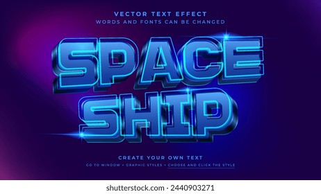 Vector Editable 3D space text effect. Blue space futuristic graphic style on abstract background