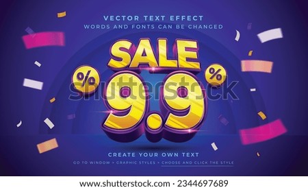 Vector Editable 3D yellow discount sale text effect. September 9.9 typography graphic style on abstract background