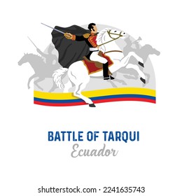 VECTOR. Banner editable para La batalla de Tarqui, también conocido como la batalla de Portete de Tarqui, dirigida por Antonio José de Sucre. 27 de febrero, Ecuador, Día del Ejército, patriótico