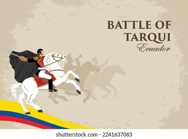 VECTOR. Banner editable para La batalla de Tarqui, también conocido como la batalla de Portete de Tarqui, dirigida por Antonio José de Sucre. 27 de febrero, Ecuador, Día del Ejército, patriótico, vintage