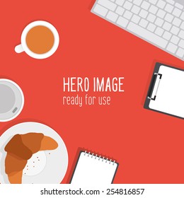 Vector editable banner - hero image made from stationery objects typical for graphic studio and office. Ready for use.