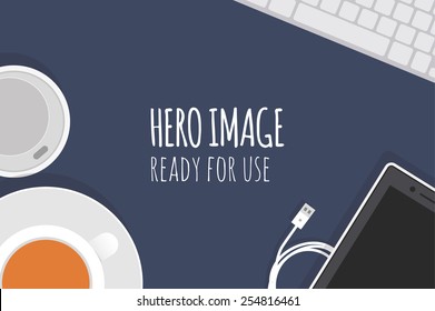 Vector editable banners - hero images made from stationery objects typical for graphic studio and office. Ready for use.