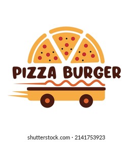 Burger modificable del vector y logotipo de pizza dibujado en fondo blanco