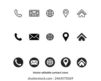 Vector editable business card contacts icon package collection