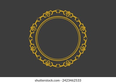 vector editable circle ornament in gold color on black background, for element, logo and frame design