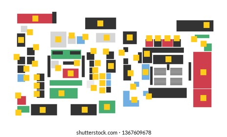 Vector Editable Colored Floor Plan Isolated On A White Background. Suitable As A Map Of Campus, Office, Production Hall, Festival, Shopping Mall, Work Place, Event And More.