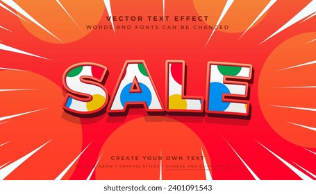 Vector Editable colorful dots text effect. Sale promotion discount graphic style on orange purple background
