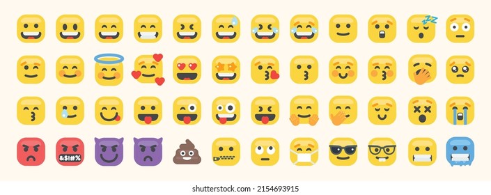 Vector Editable Emoticon Set. Emoji Illustration Collection. All Emoticons In One Set
