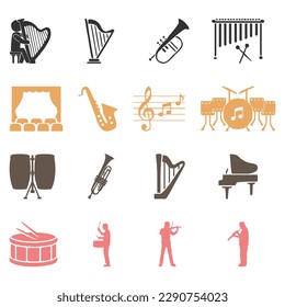 vector editable flat music icon set in black and white