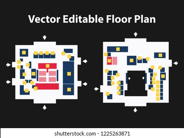 Vector Editable Floor Plan. Suitable As A Map Of Campus, Office, Production Hall, Shopping Mall, Work Place, Event And More.