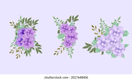Vector, editable floral bouquet arrangement illustration collection. Stylish, elegant garden flowers, lovely greenery. isolated arrangements design elements for weddings, textile, fabric, clothes